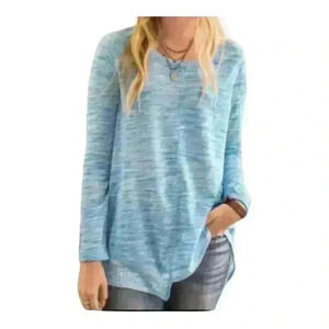 Sundance Beautiful Dreamer Heathered Blue Asymmetrical Long Sleeve Knit Top S